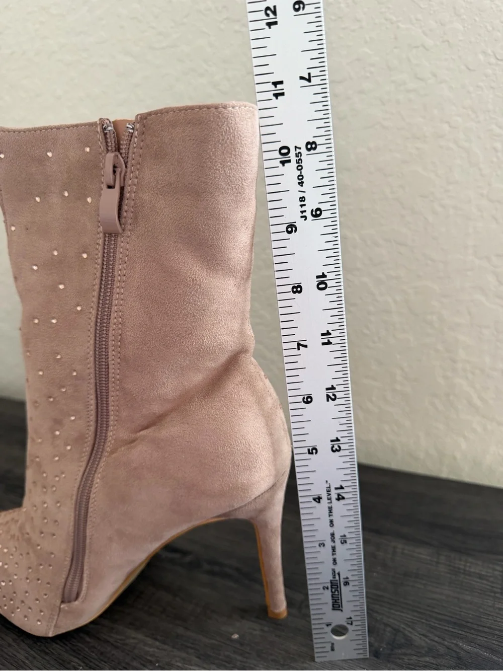 Taupe Rhinestone Pointed Toe Ankle Boots Size 10